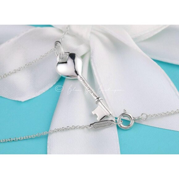 Tiffany & Co. Key Necklace Blue Enamel Heart Key Pendant in Sterling Silver with - Picture 5 of 6
